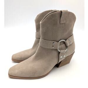 Open Edit Enzo Western Ankle Boot Square Toe Women's Beige Taupe Sz US7M EU37.5